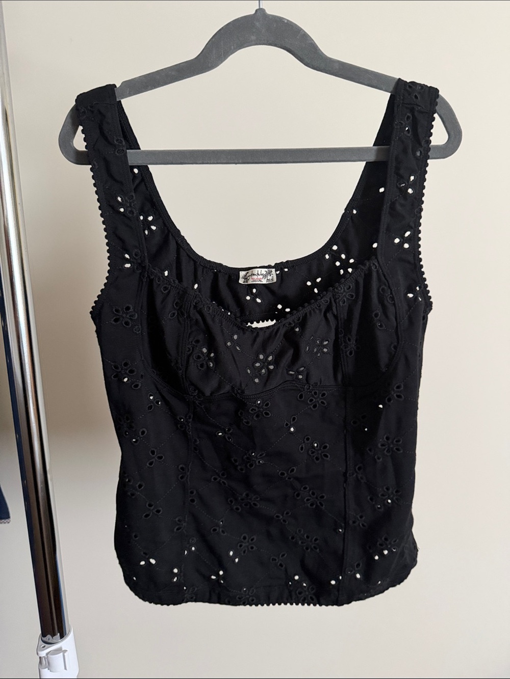 NWOT Free People Full Bloom Cotton Eyelet Cami in Black